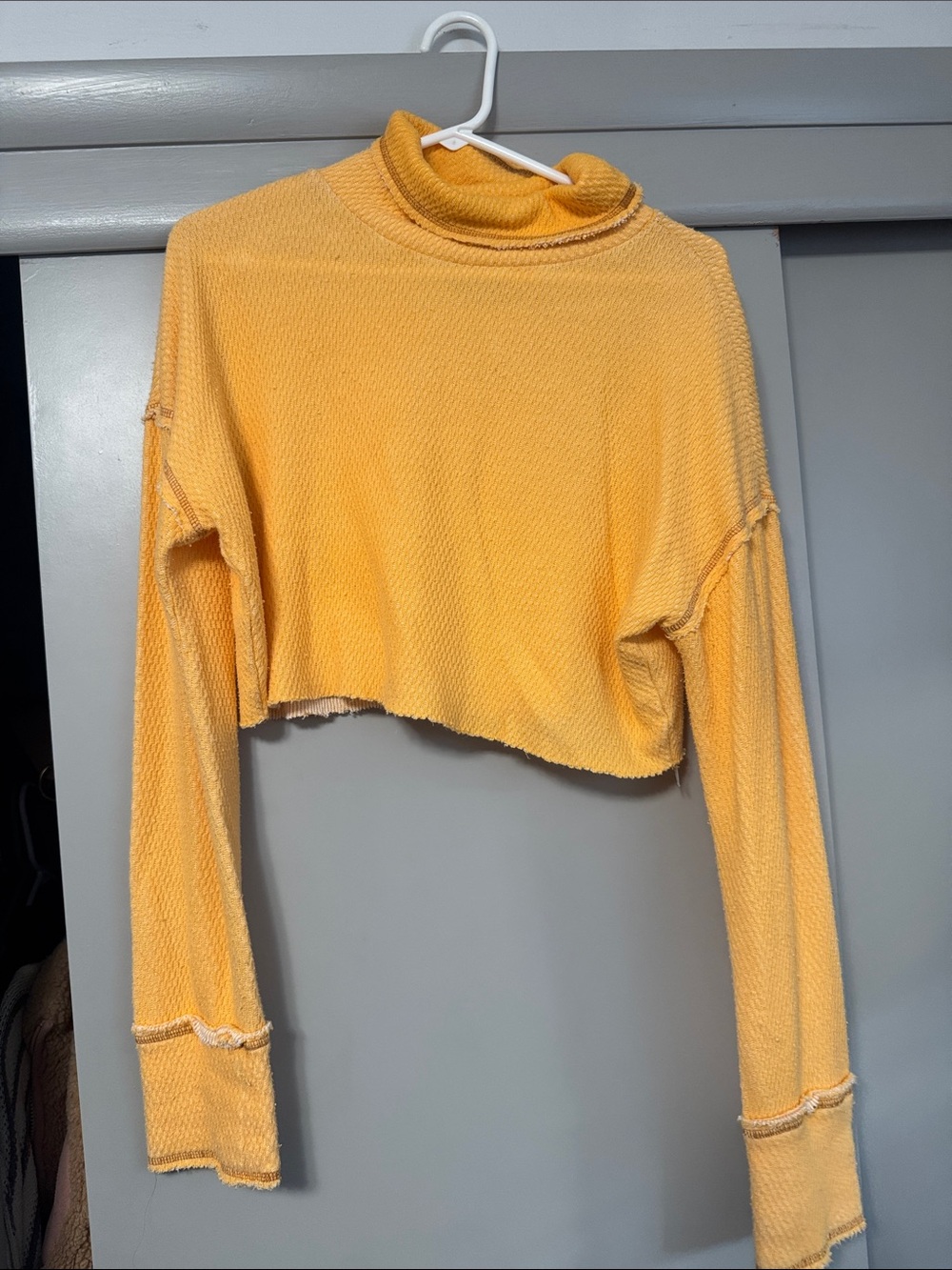 Urban Outfitters Yellow Cropped Turtleneck Long-Sleeve Top Cropped